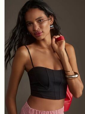 Anthropologie Black Cropped Bustier Tank Top